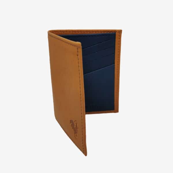 Portes carte cuir atelier coqlico fabrication française de couleur marron gold et intérieur bleu