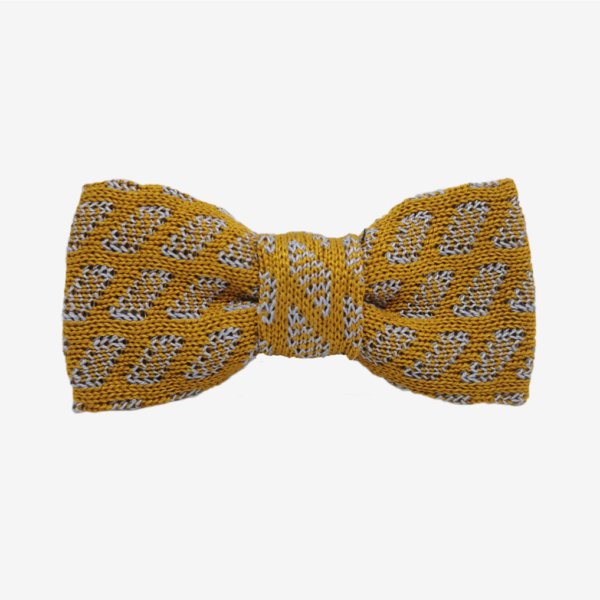Noeud papillon atelier coqlico fabrication française de couleur jaune et motif blanc